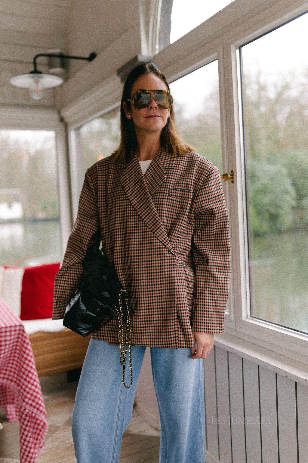 Chloe oversized blazer plaid burgundy