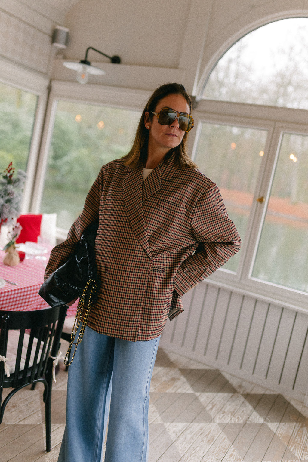 Chloe oversized blazer plaid burgundy