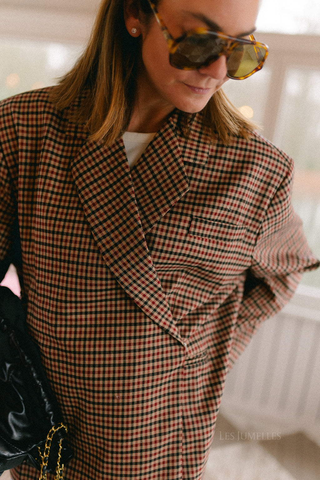 Chloe oversized blazer plaid burgundy