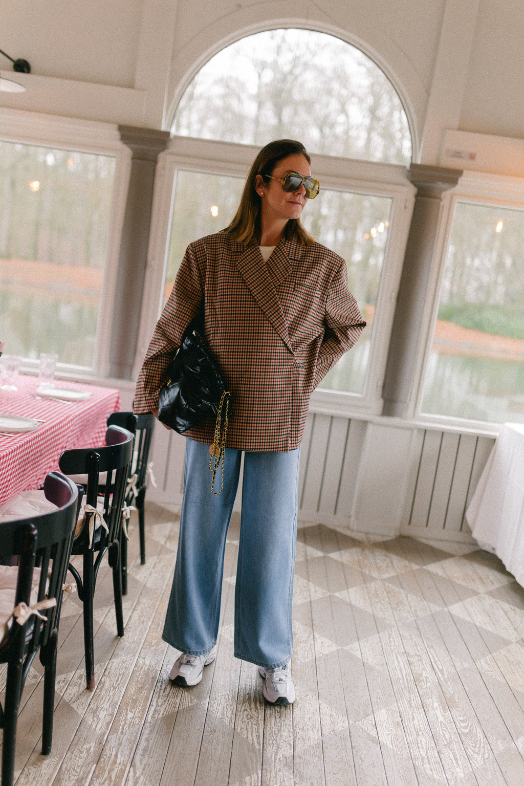 Chloe oversized blazer plaid burgundy