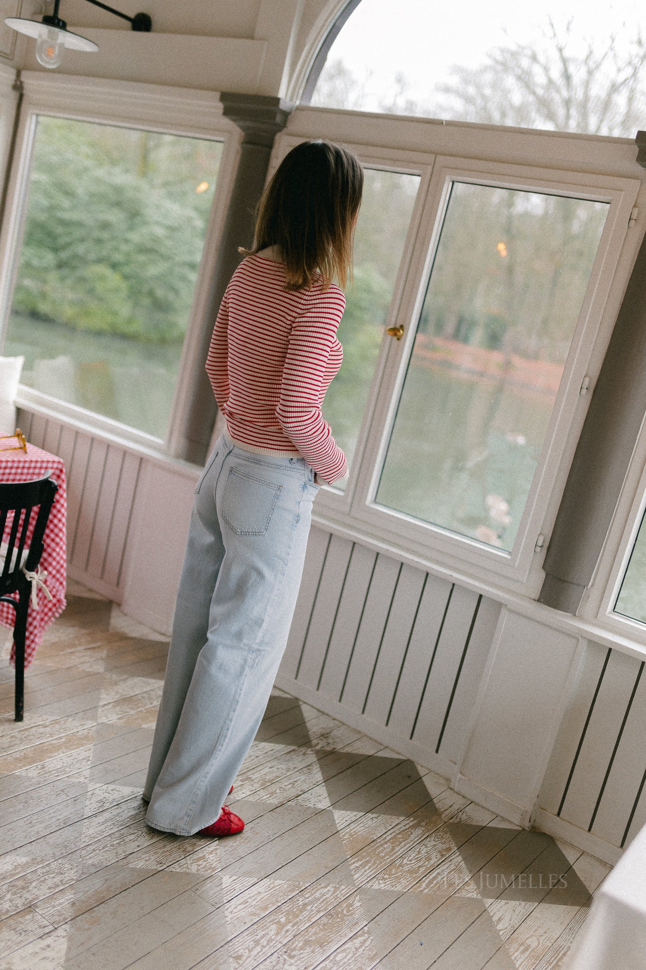 OBJKelly LS polo knit pullover birch/poinsettia