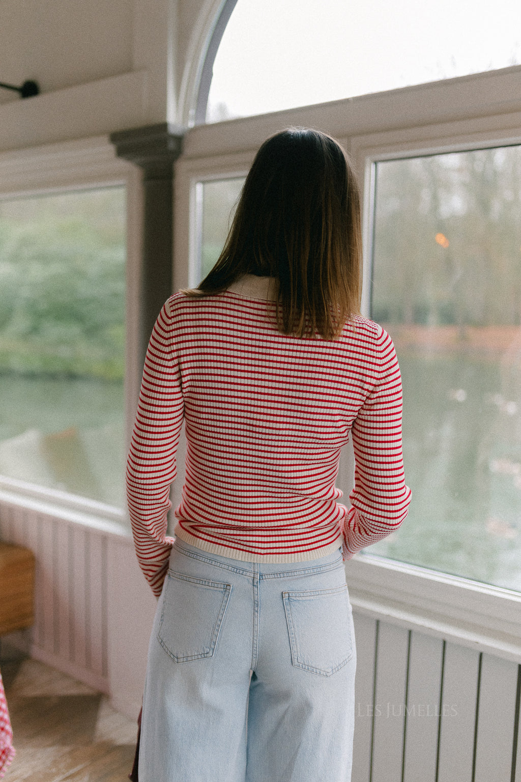 OBJKelly LS polo knit pullover birch/poinsettia