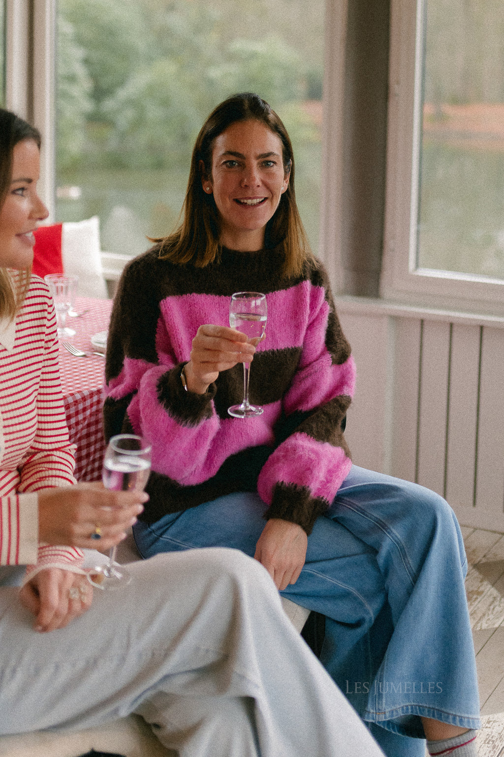 Ruby striped jumper hot chocolate/candy pink