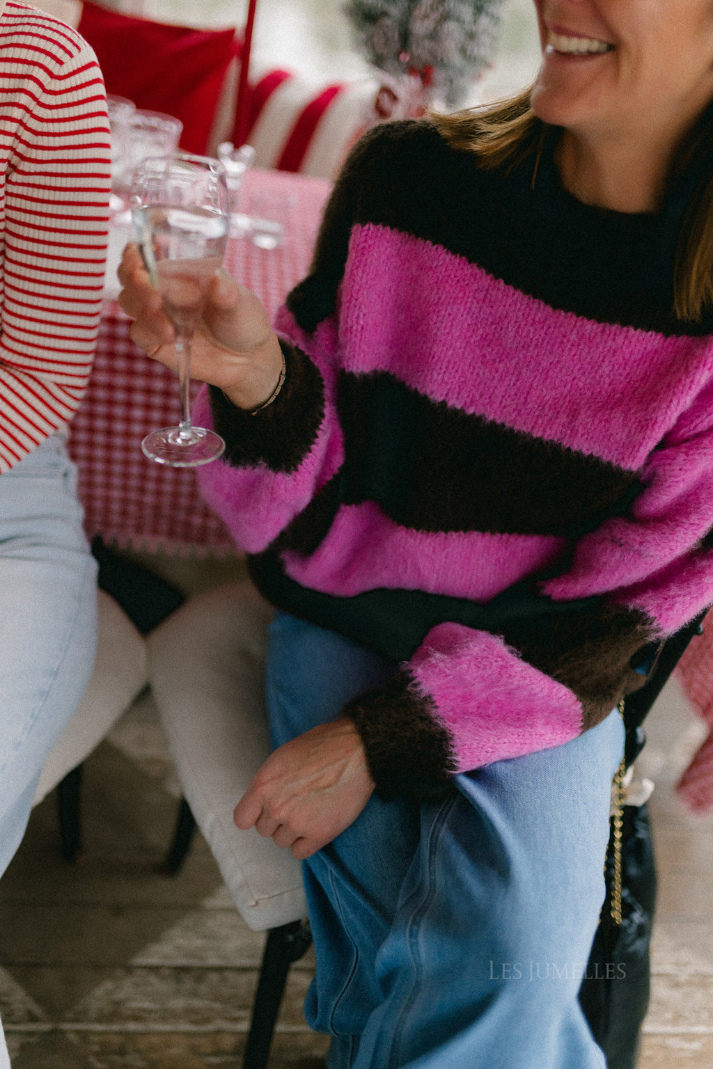 Ruby striped jumper hot chocolate/candy pink