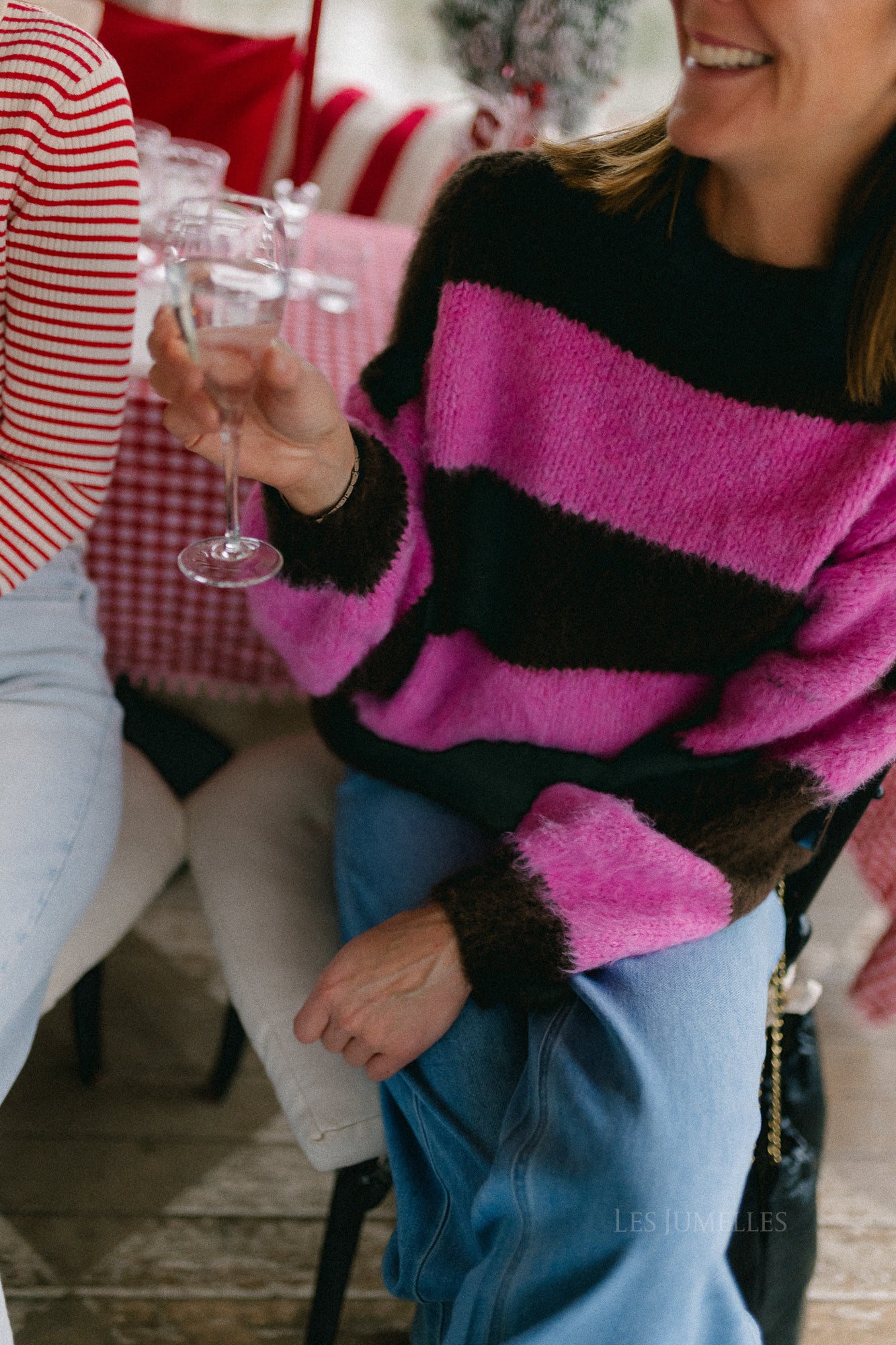 Ruby striped jumper hot chocolate/candy pink