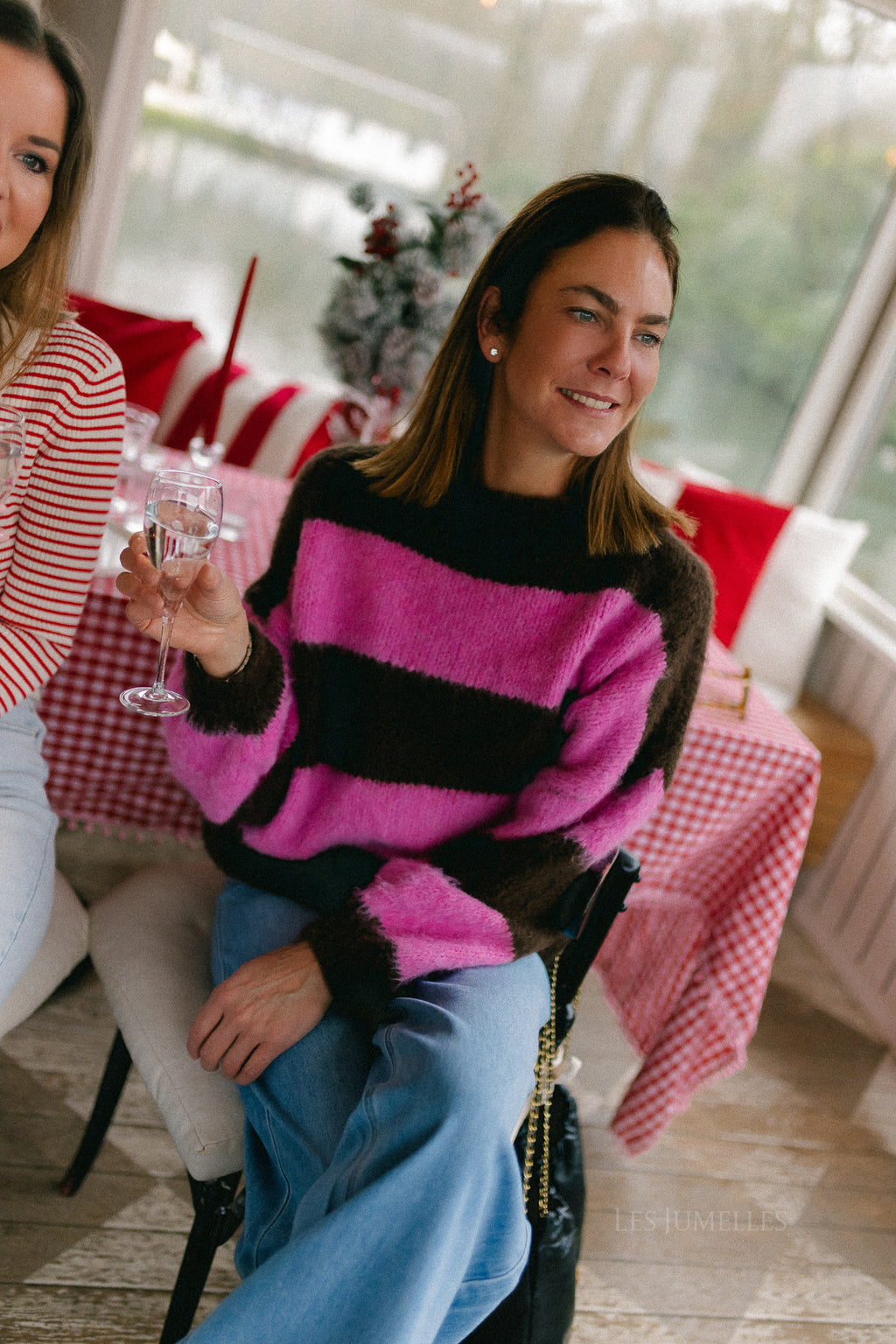 Ruby striped jumper hot chocolate/candy pink