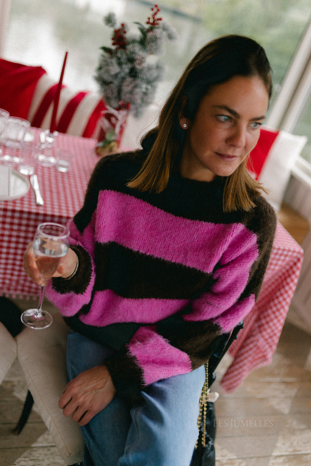 Ruby striped jumper hot chocolate/candy pink