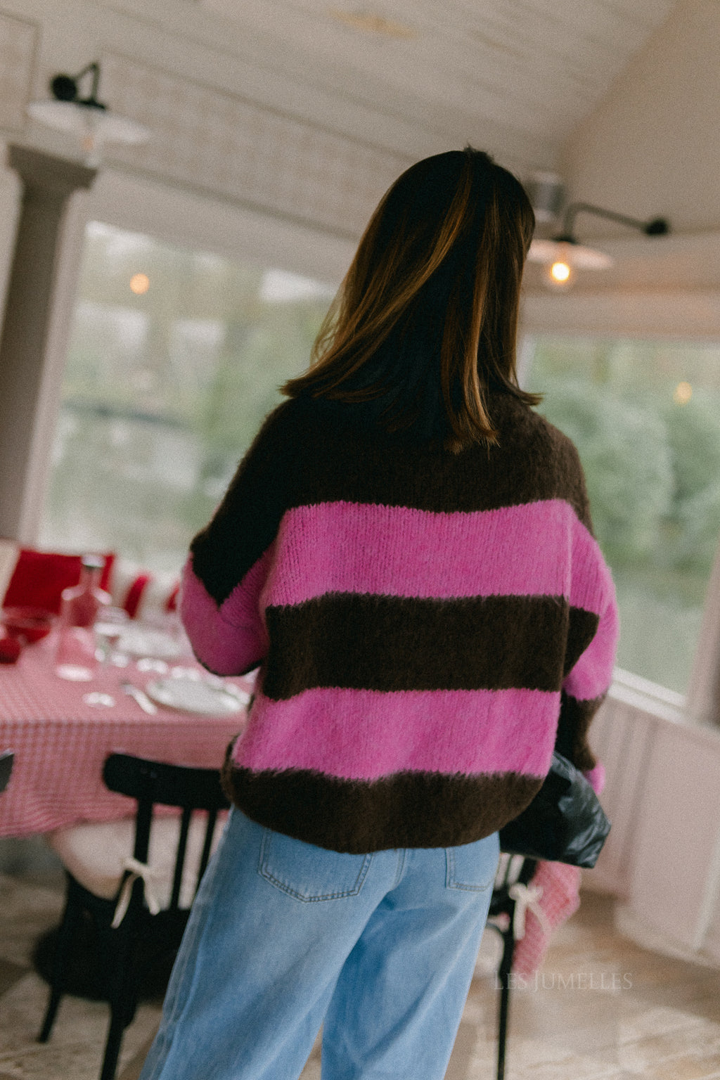 Ruby striped jumper hot chocolate/candy pink