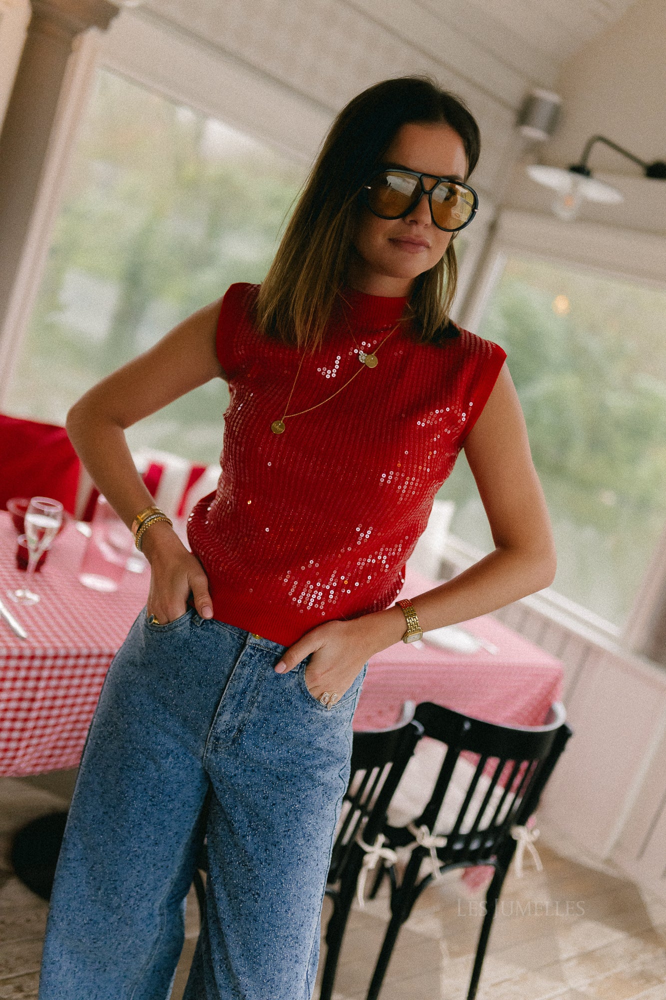 Morgane sequin top red