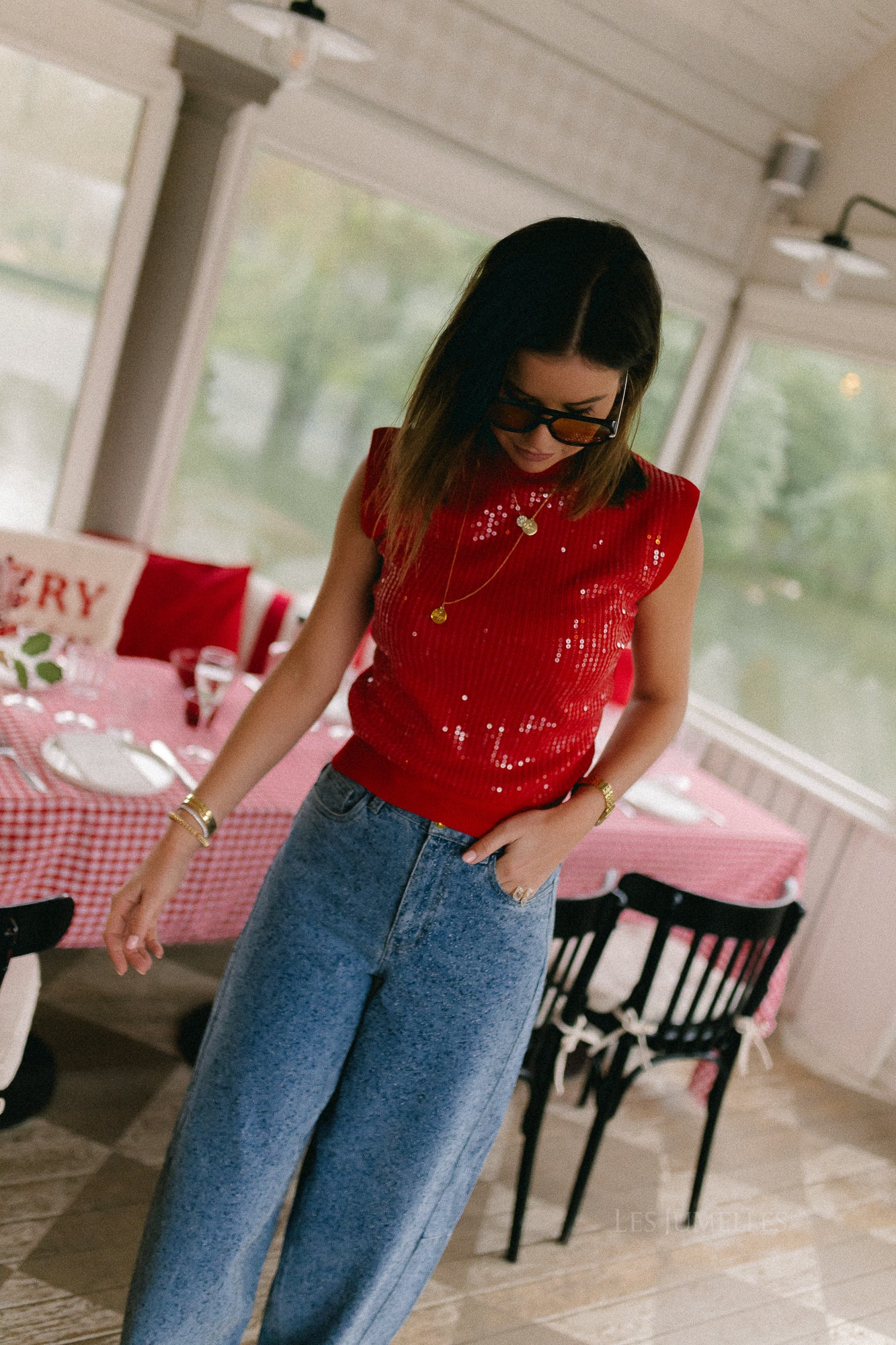 Morgane sequin top red