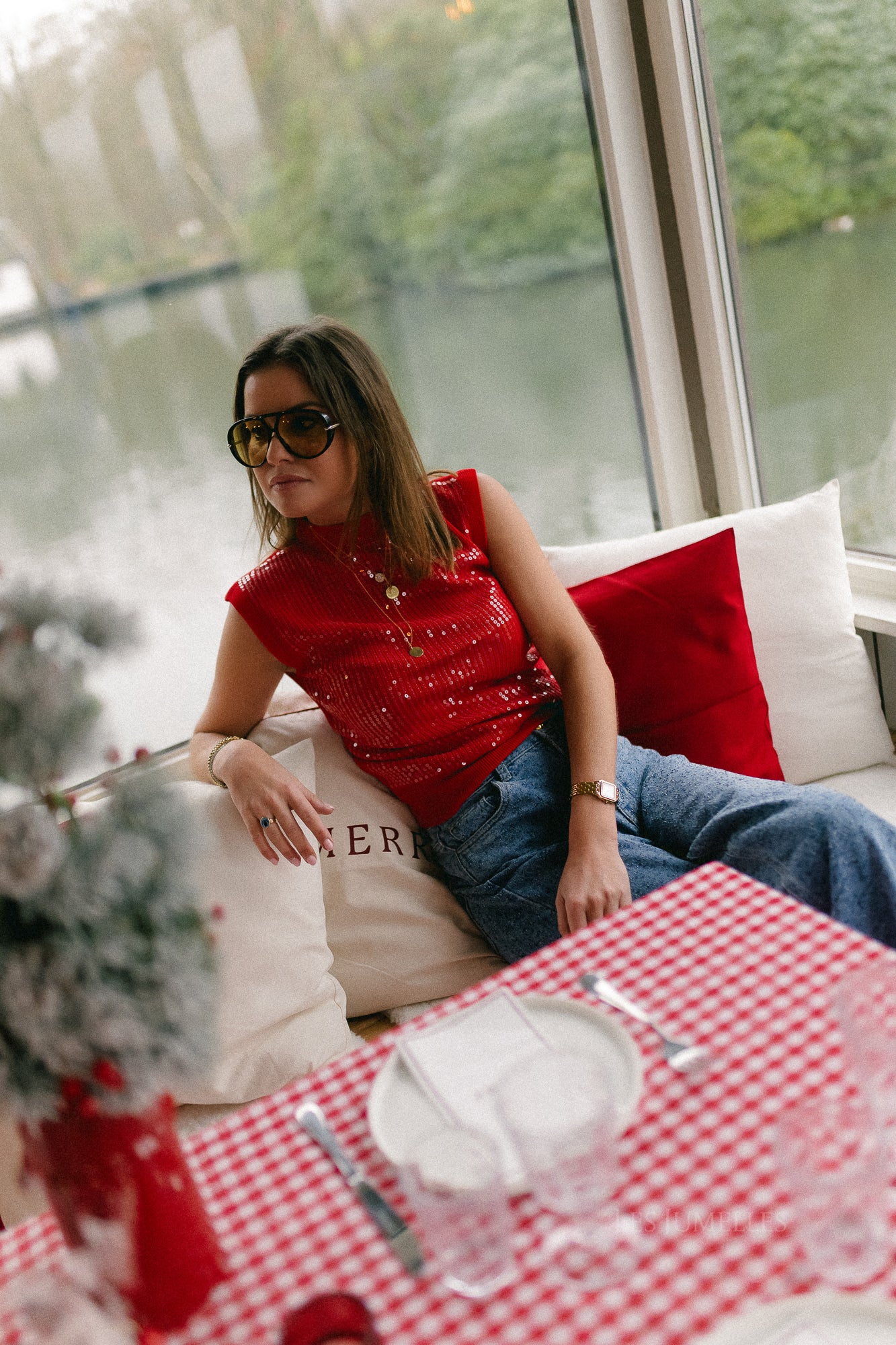 Morgane sequin top red