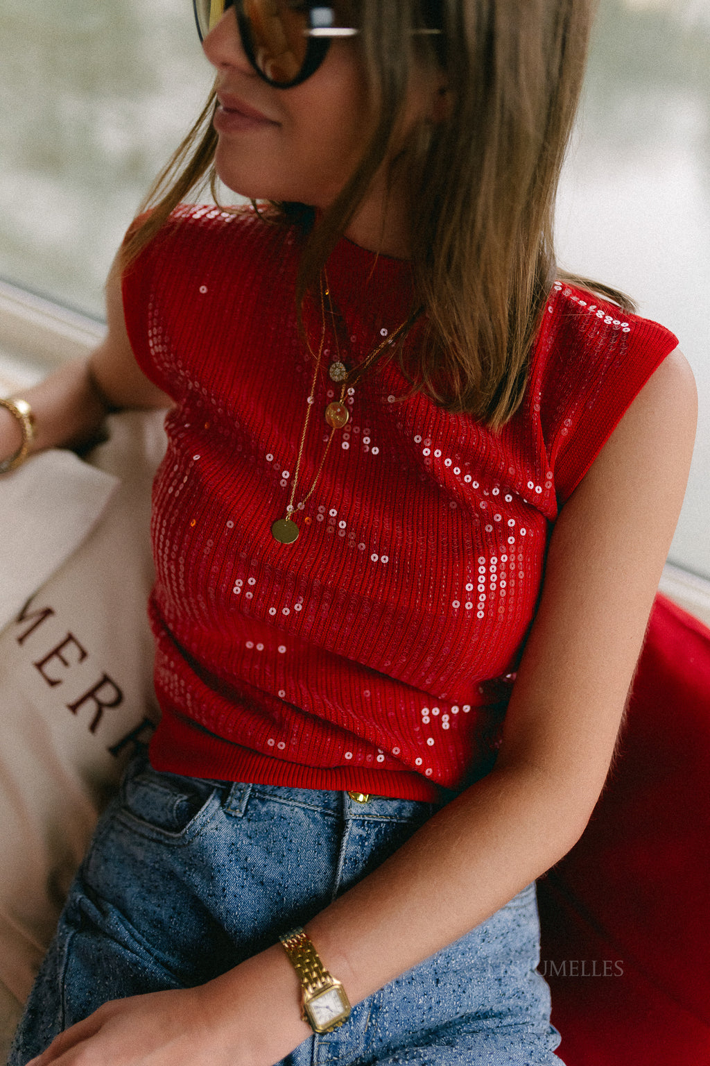 Morgane sequin top red