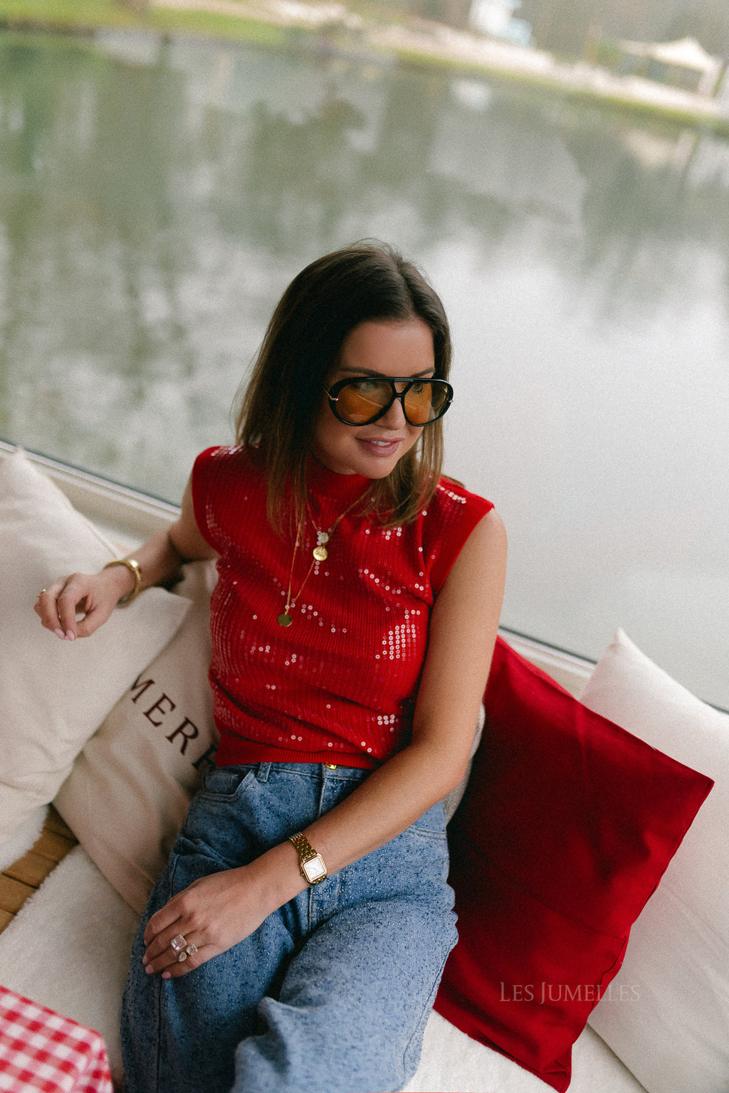 Morgane sequin top red