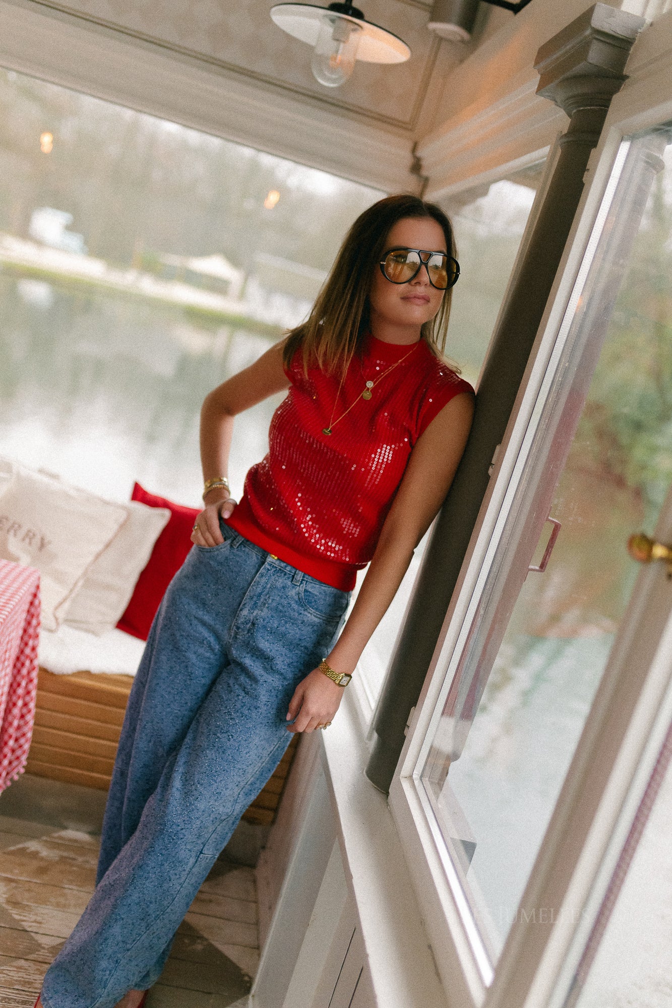 Morgane sequin top red