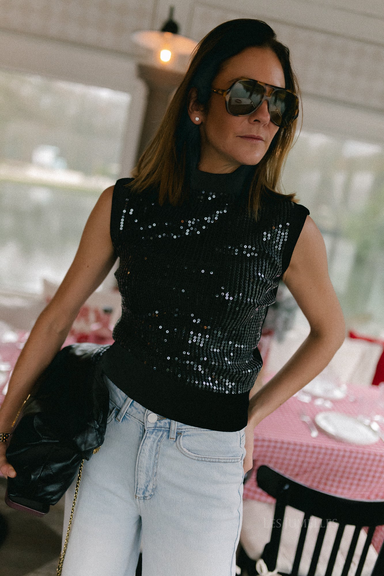 Morgane sequin top black