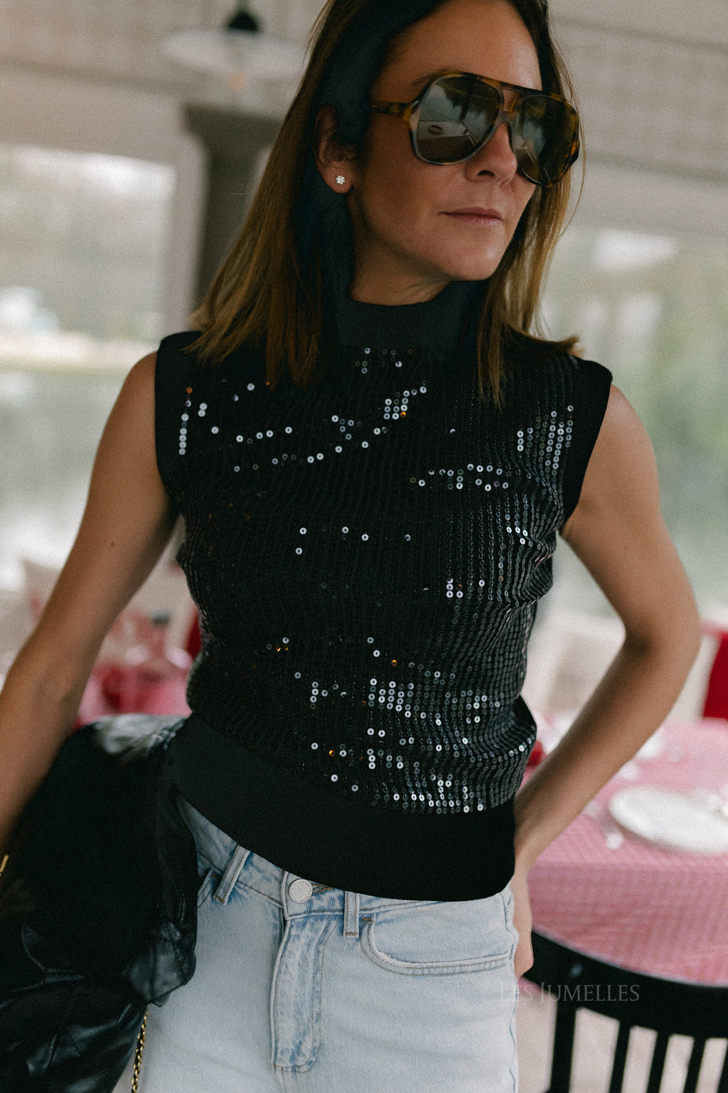 Morgane sequin top black