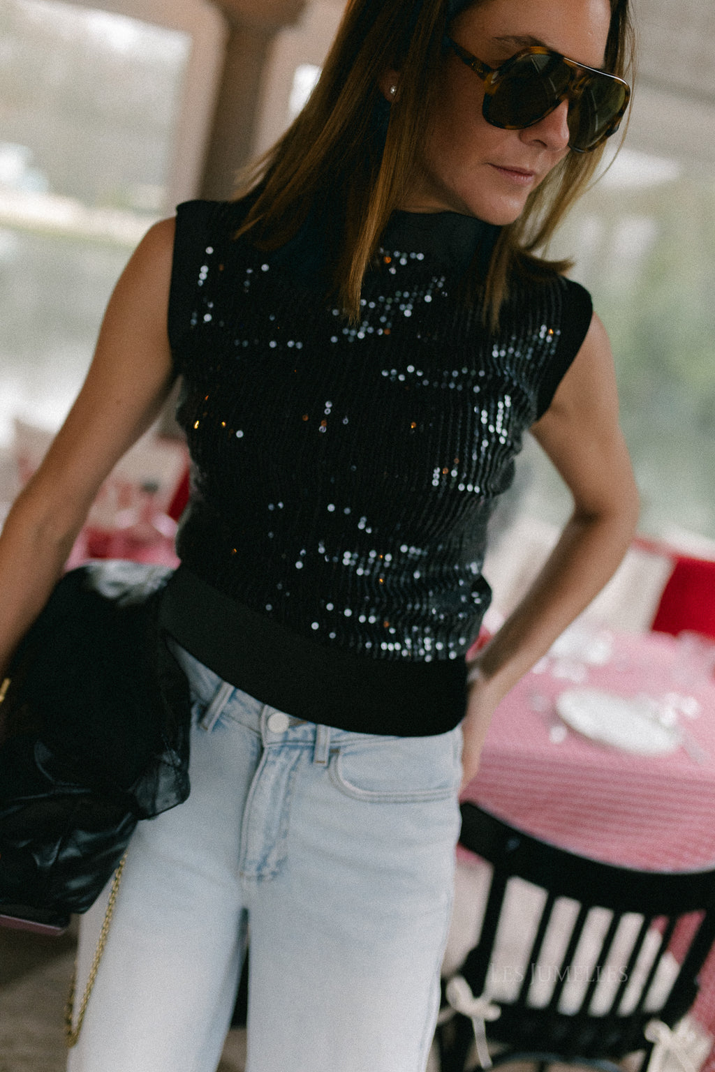 Morgane sequin top black
