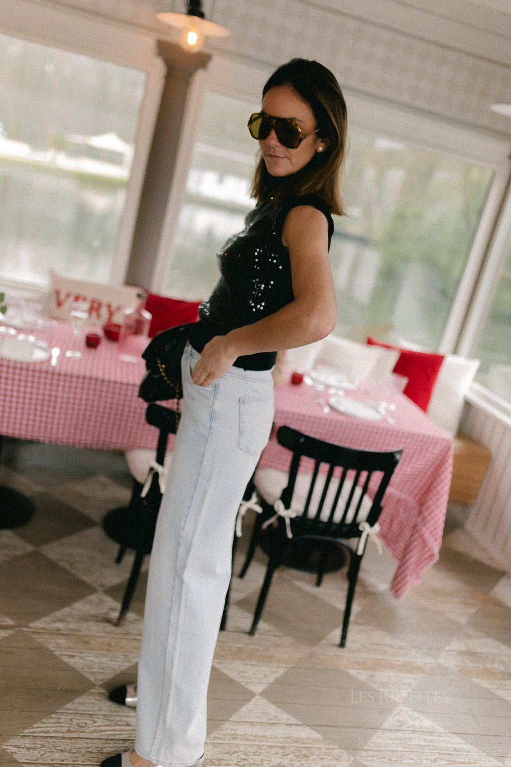 Morgane sequin top black