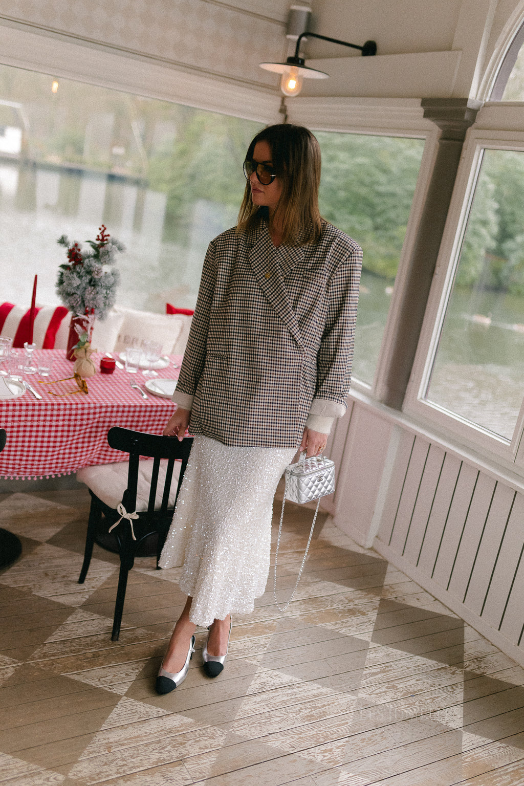 Chloe oversized blazer plaid brown