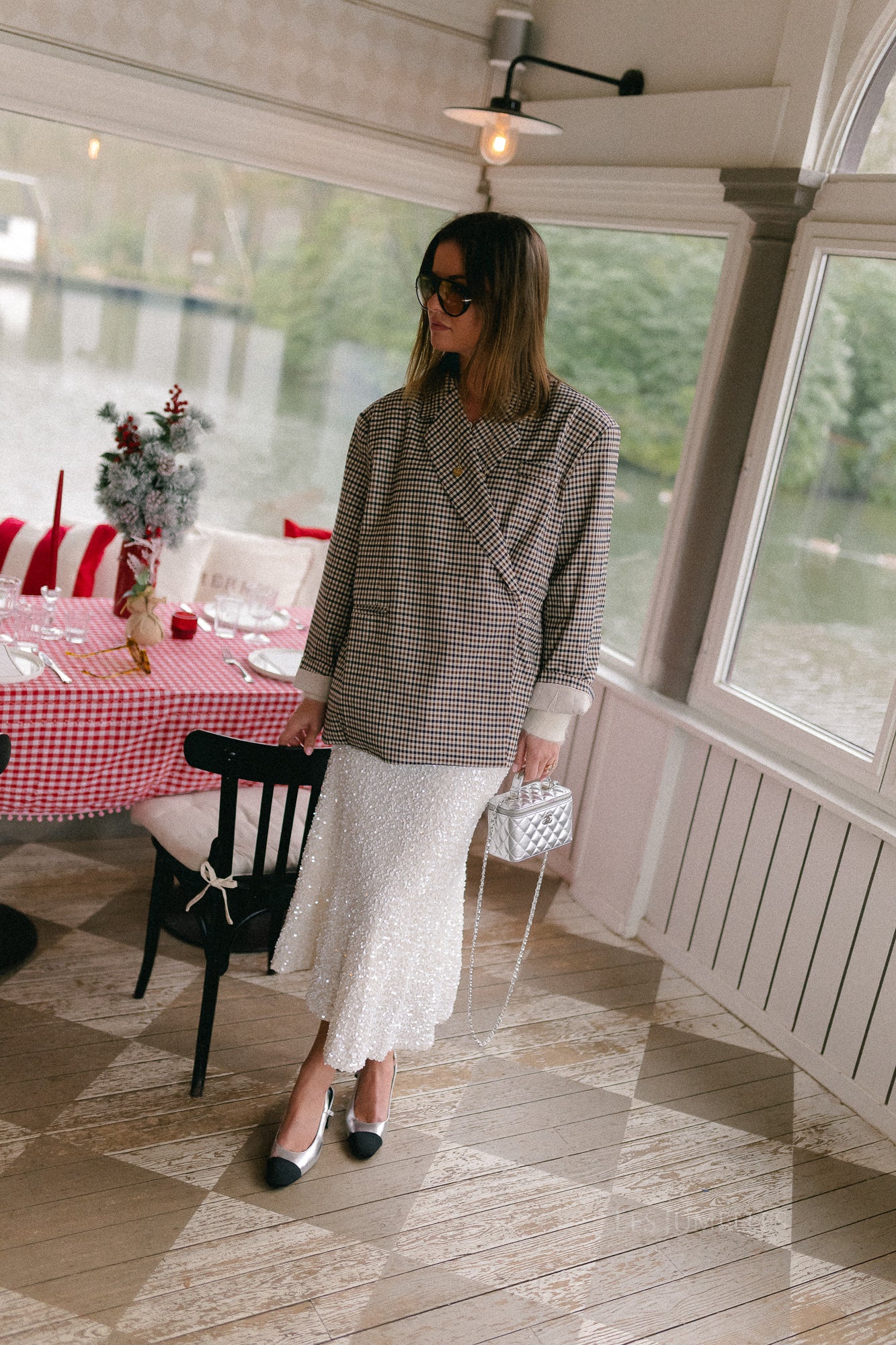 Chloe oversized blazer plaid brown