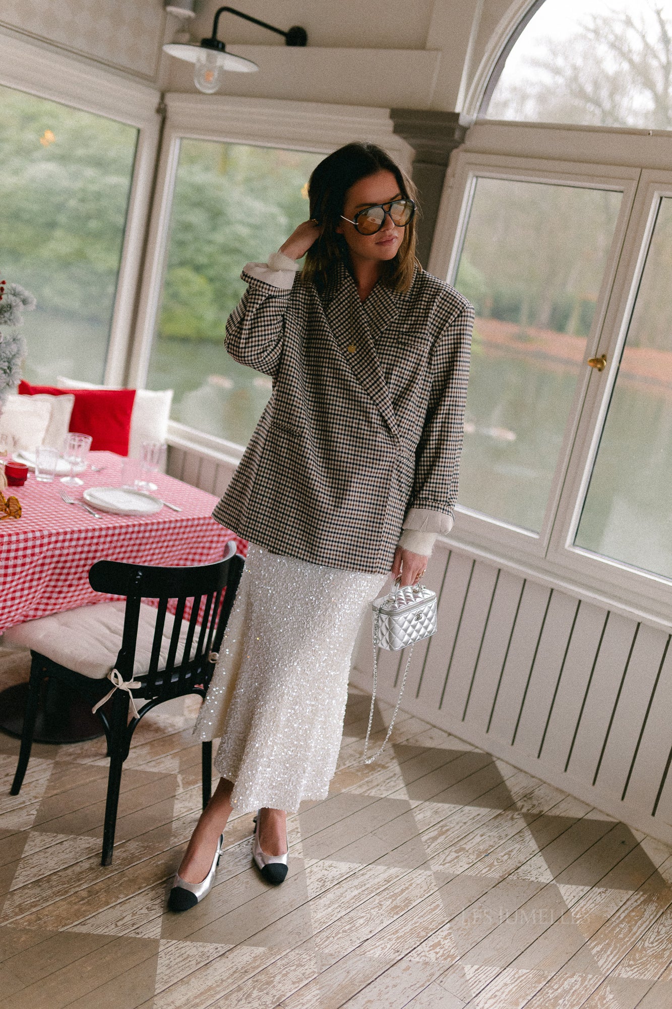 Chloe oversized blazer plaid brown