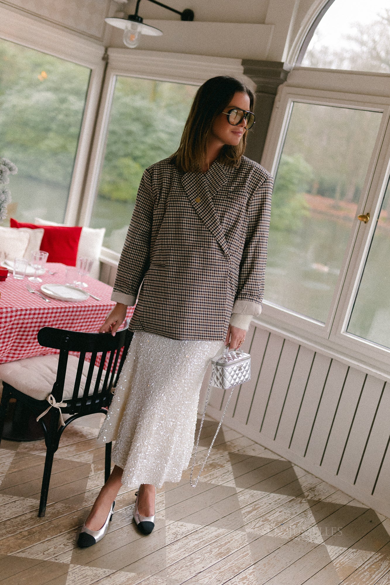 Chloe oversized blazer plaid brown