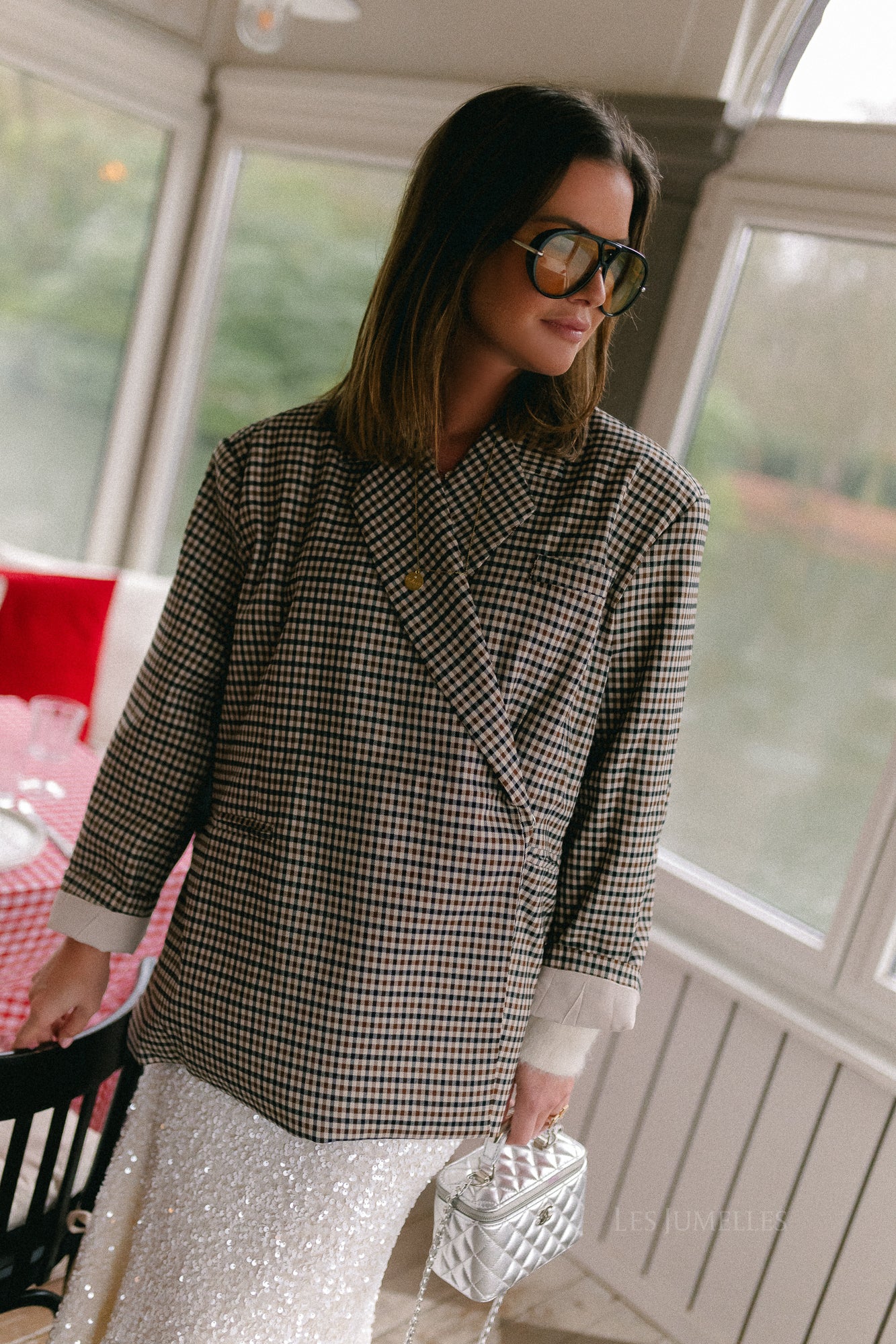 Chloe oversized blazer plaid brown