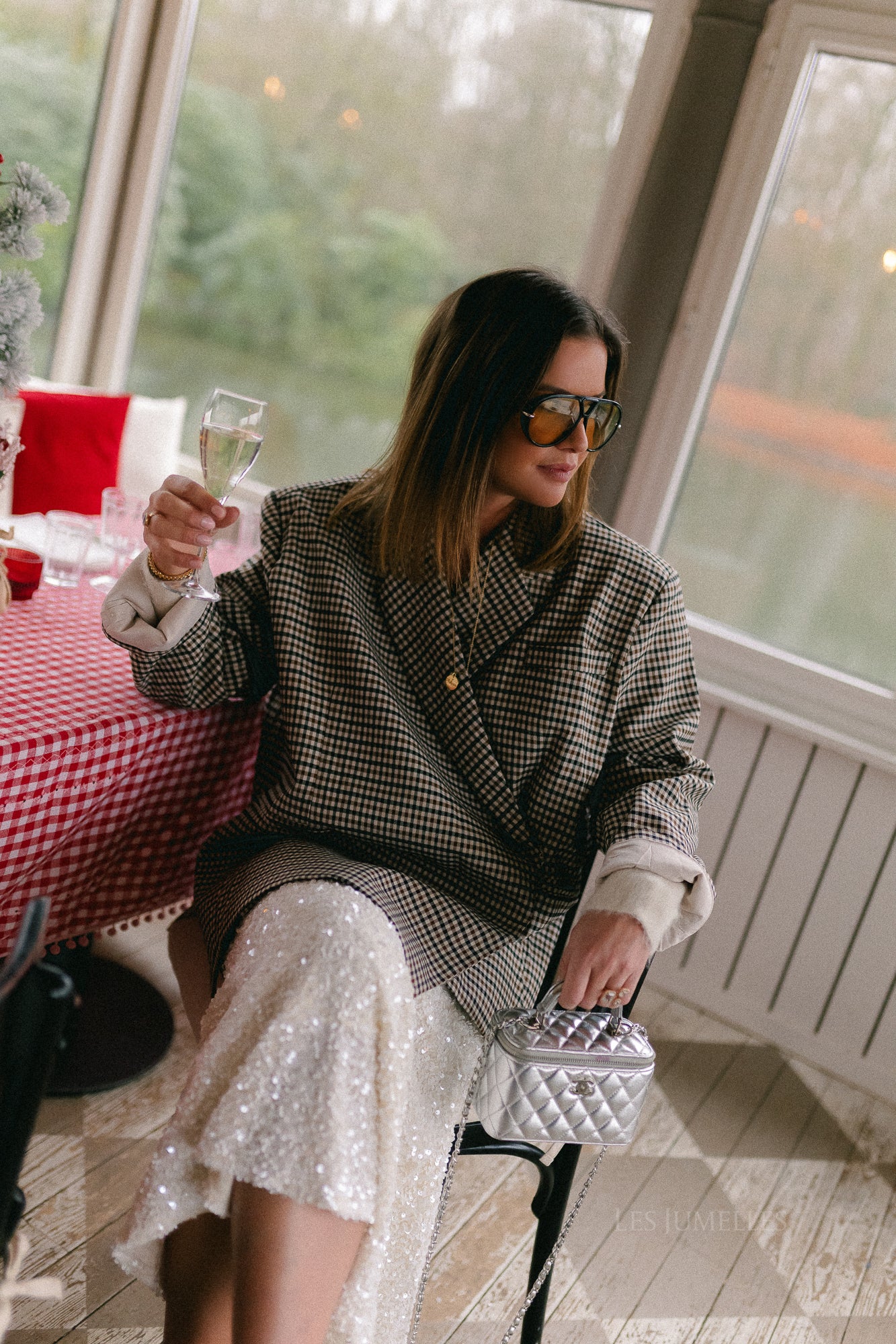 Chloe oversized blazer plaid brown