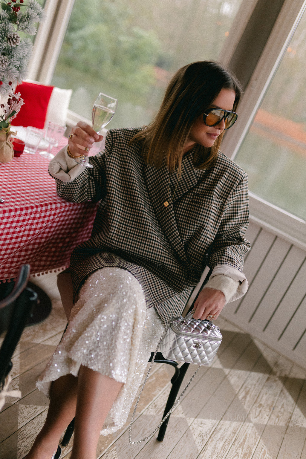 Chloe oversized blazer plaid brown