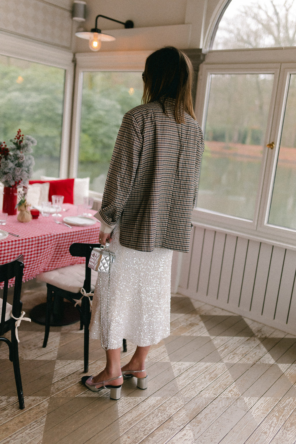 Chloe oversized blazer plaid brown