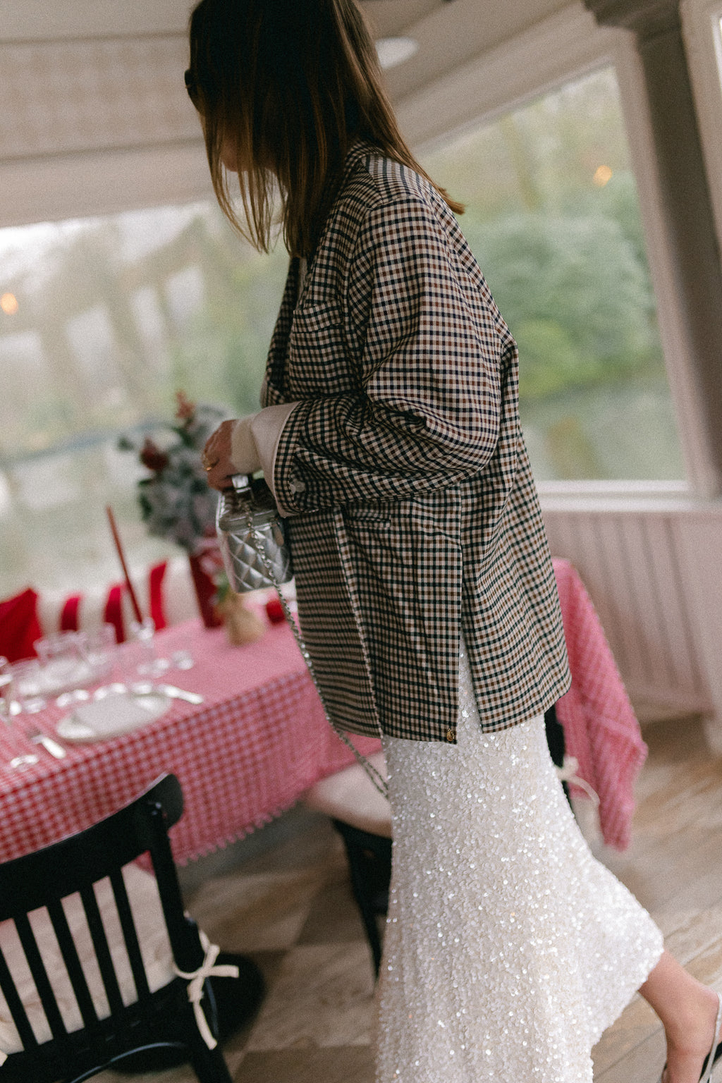 Chloe oversized blazer plaid brown