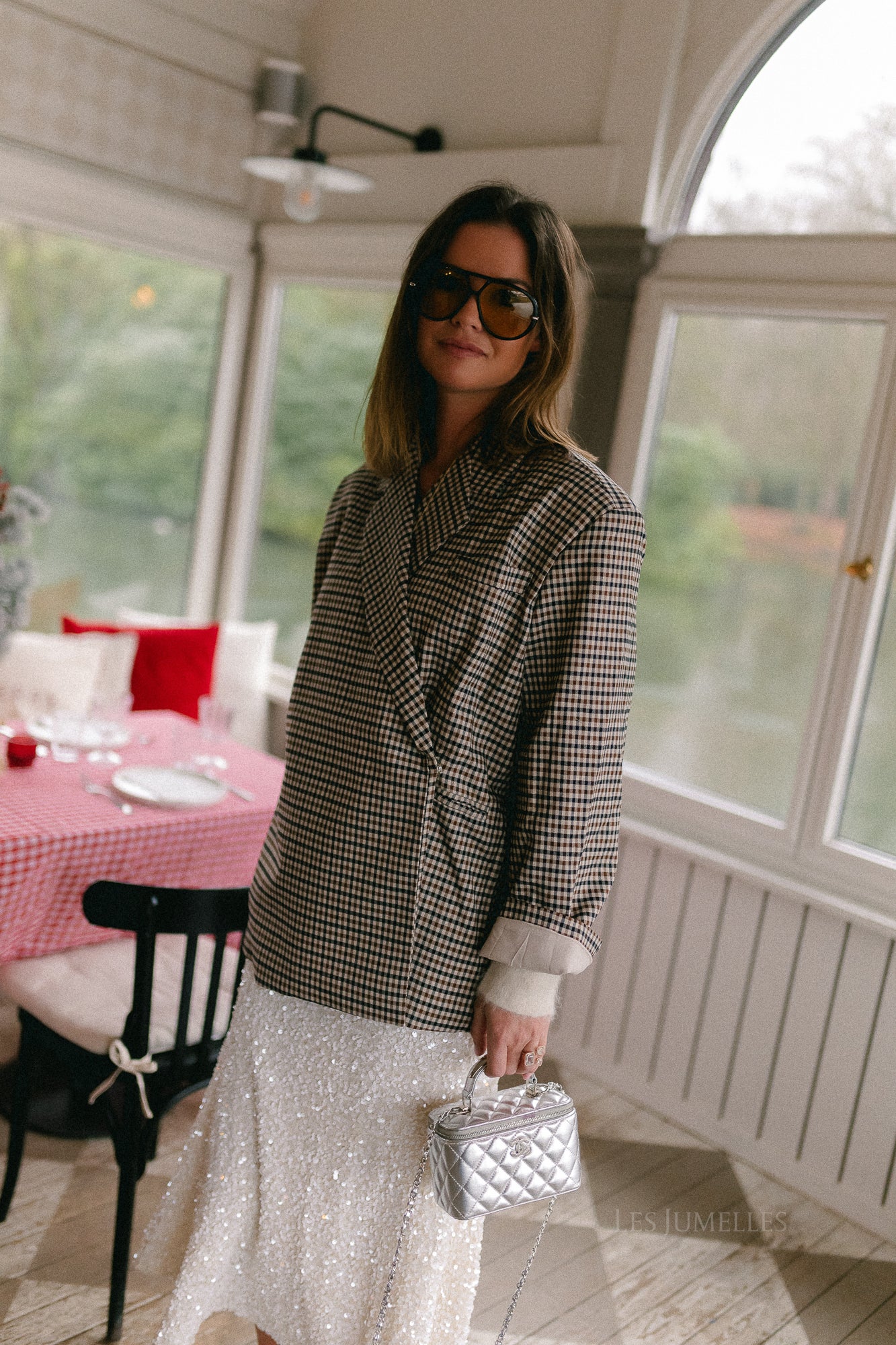 Chloe oversized blazer plaid brown