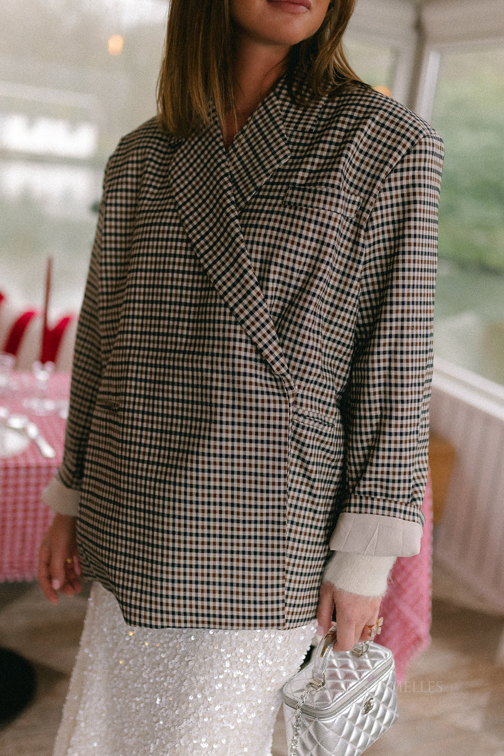 Chloe oversized blazer plaid brown