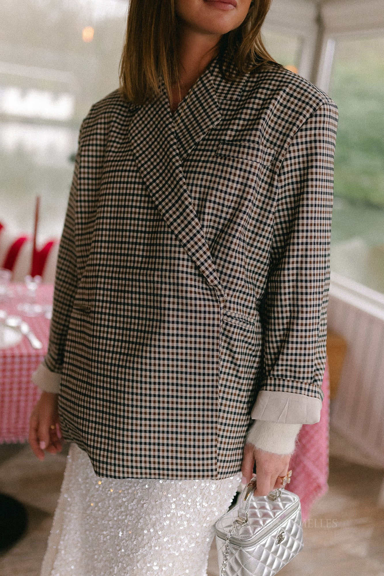 Chloe oversized blazer plaid brown