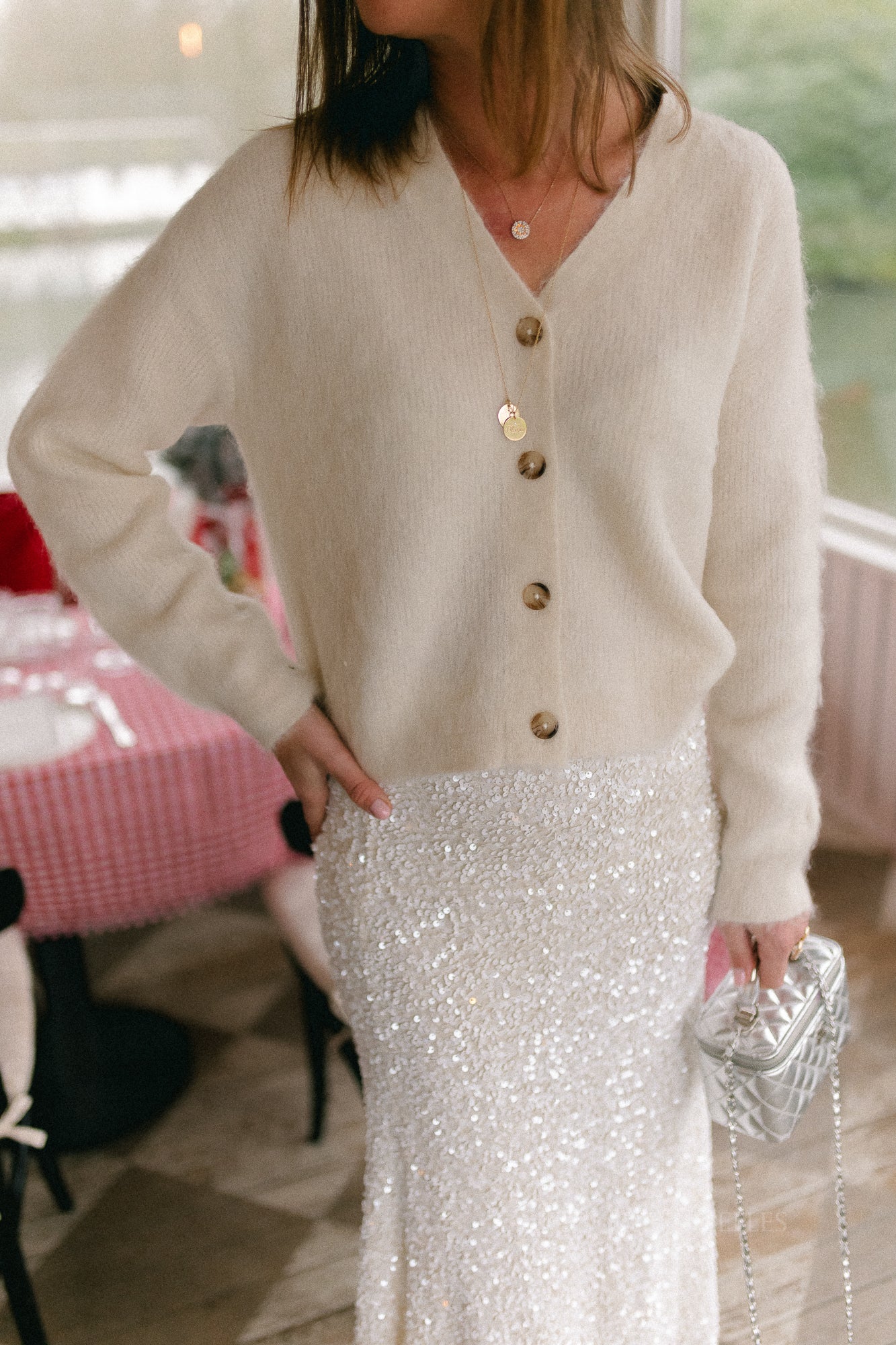 ROURose LS V-neck cardigan birch