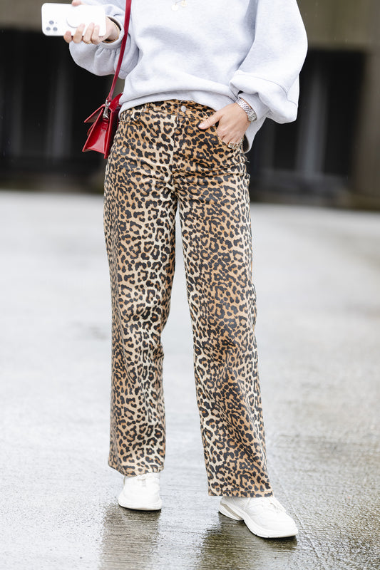 Les Jumelles YASLeonora HW Denim Jeans Leopard