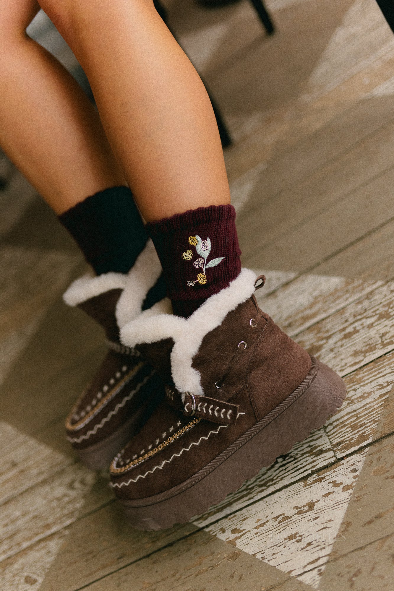 Chaussette rose cotta rouge figue