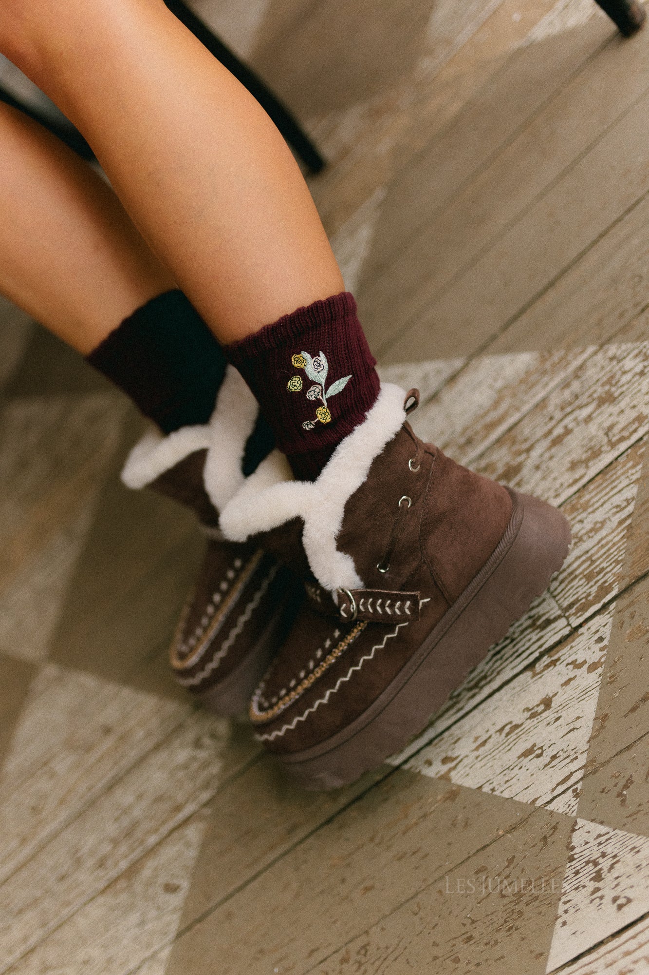 Chaussette rose cotta rouge figue