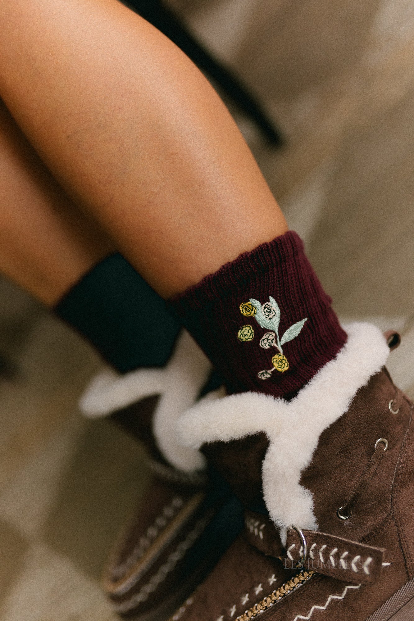 Chaussette rose cotta rouge figue