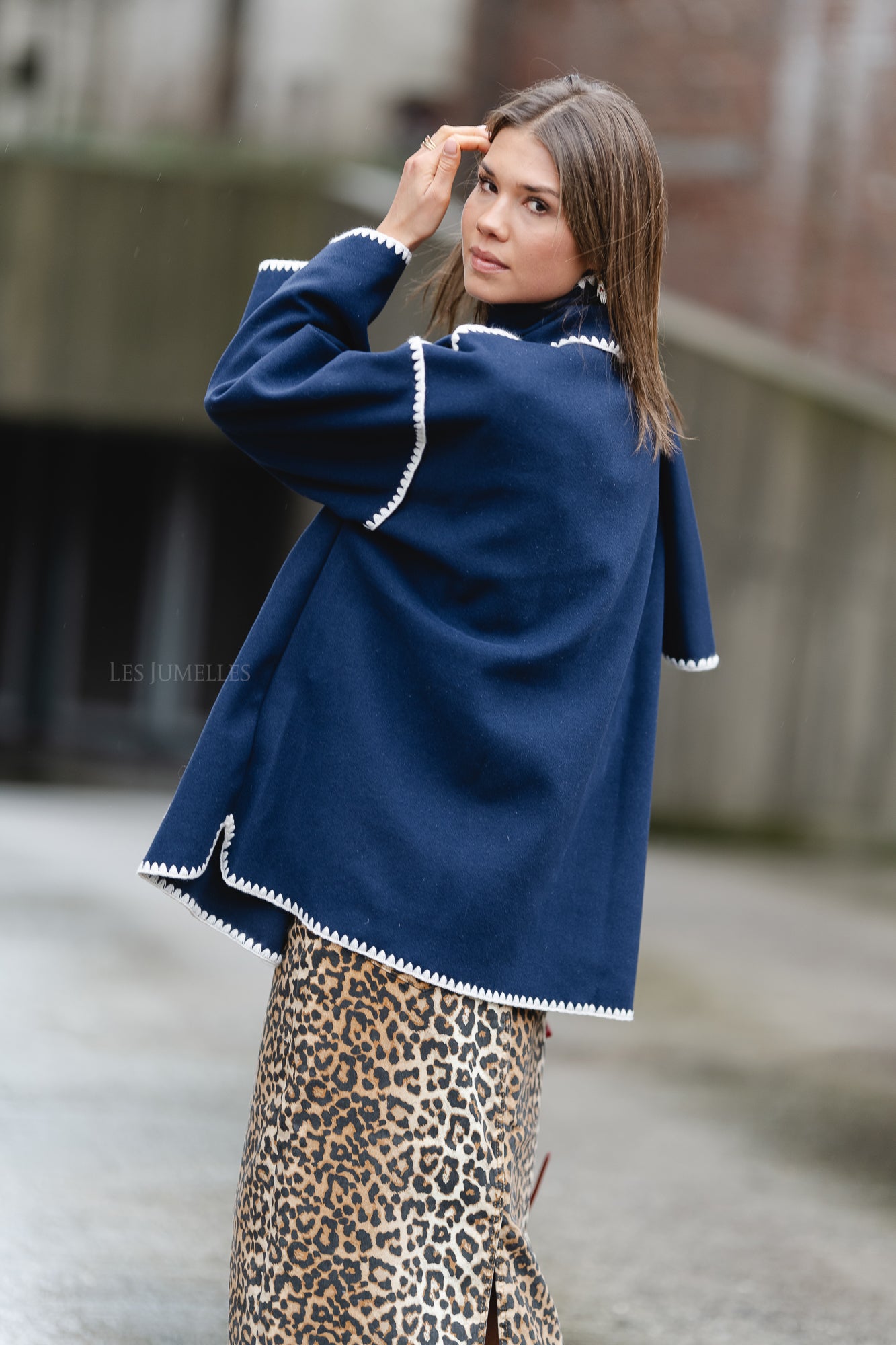 Rosy coat with scarf navy