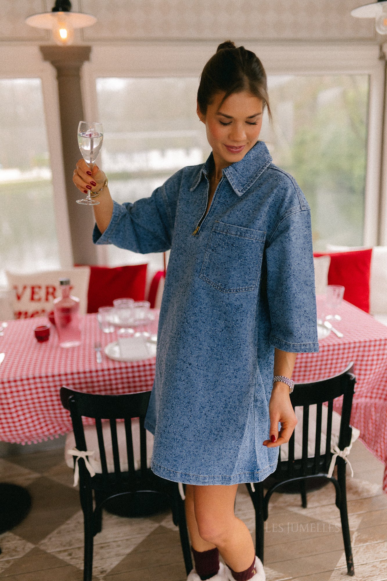 Robe OBJFrida manches 3/4 en denim bleu clair