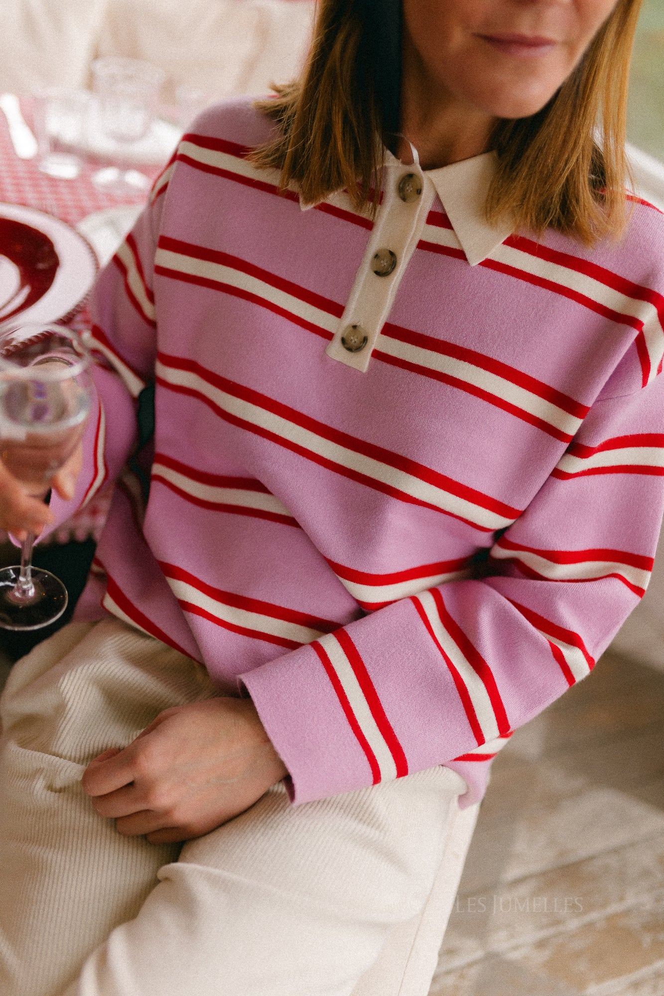 YASIsabell LS polo knit pullover pirouette/stripes