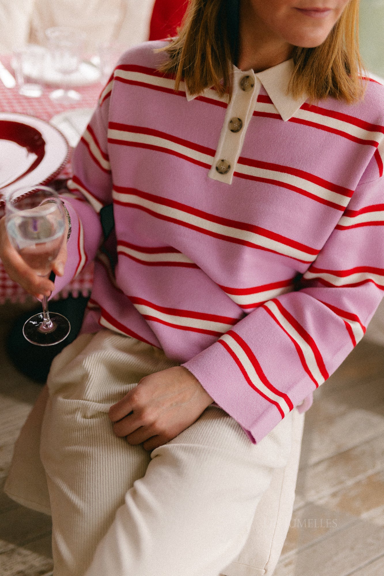 YASIsabell LS polo knit pullover pirouette/stripes