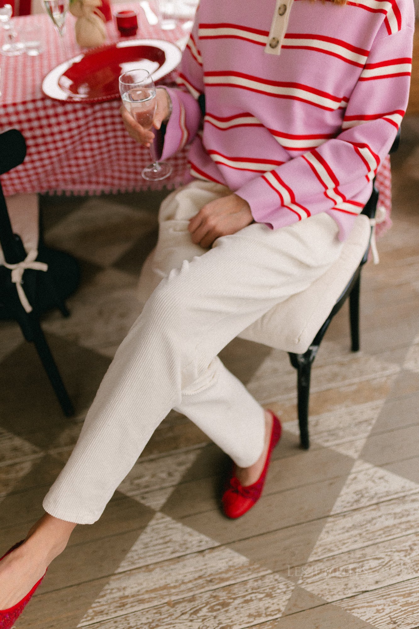 Rachel rib velvet pants ecru