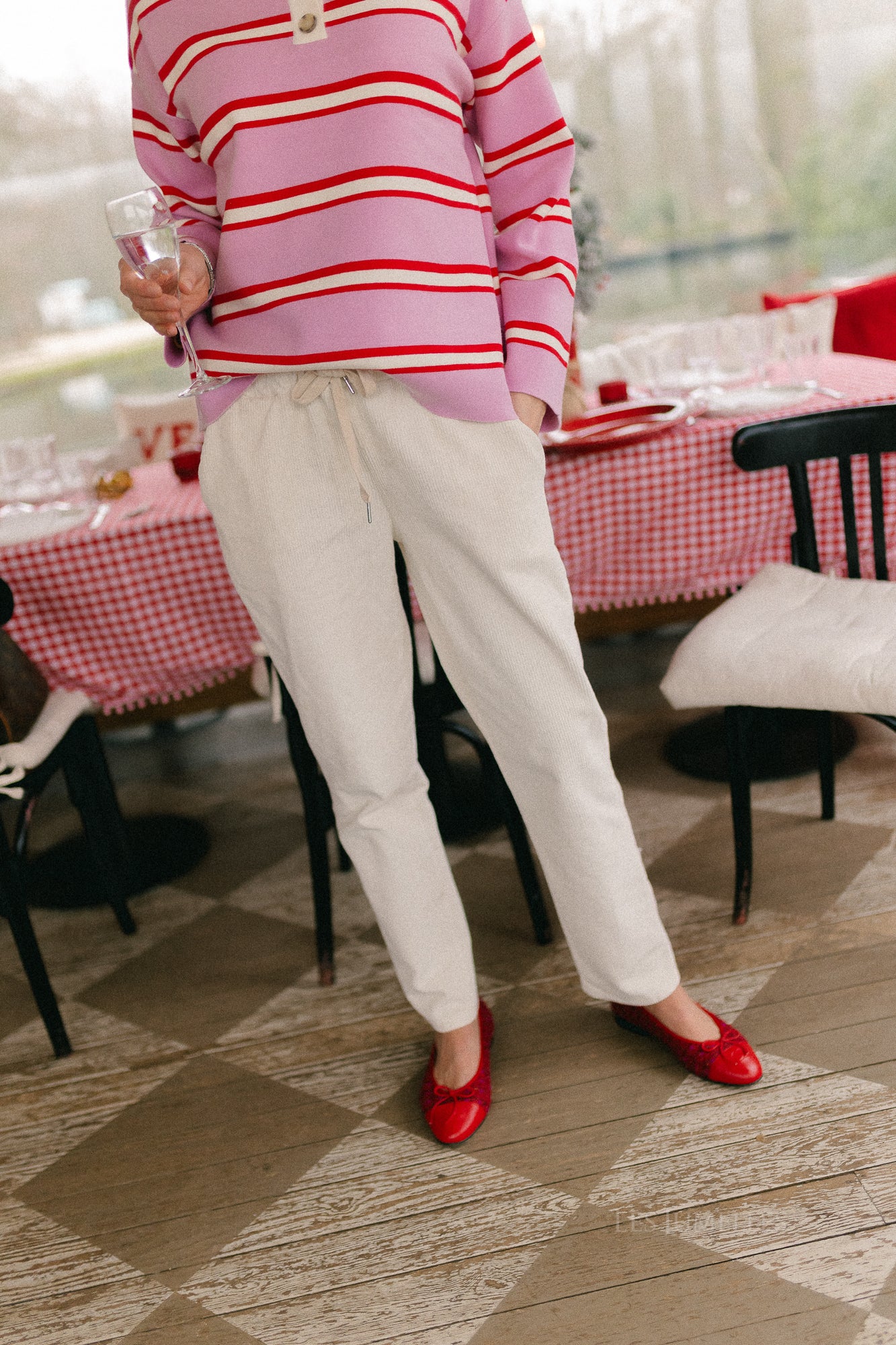 Rachel rib velvet pants ecru