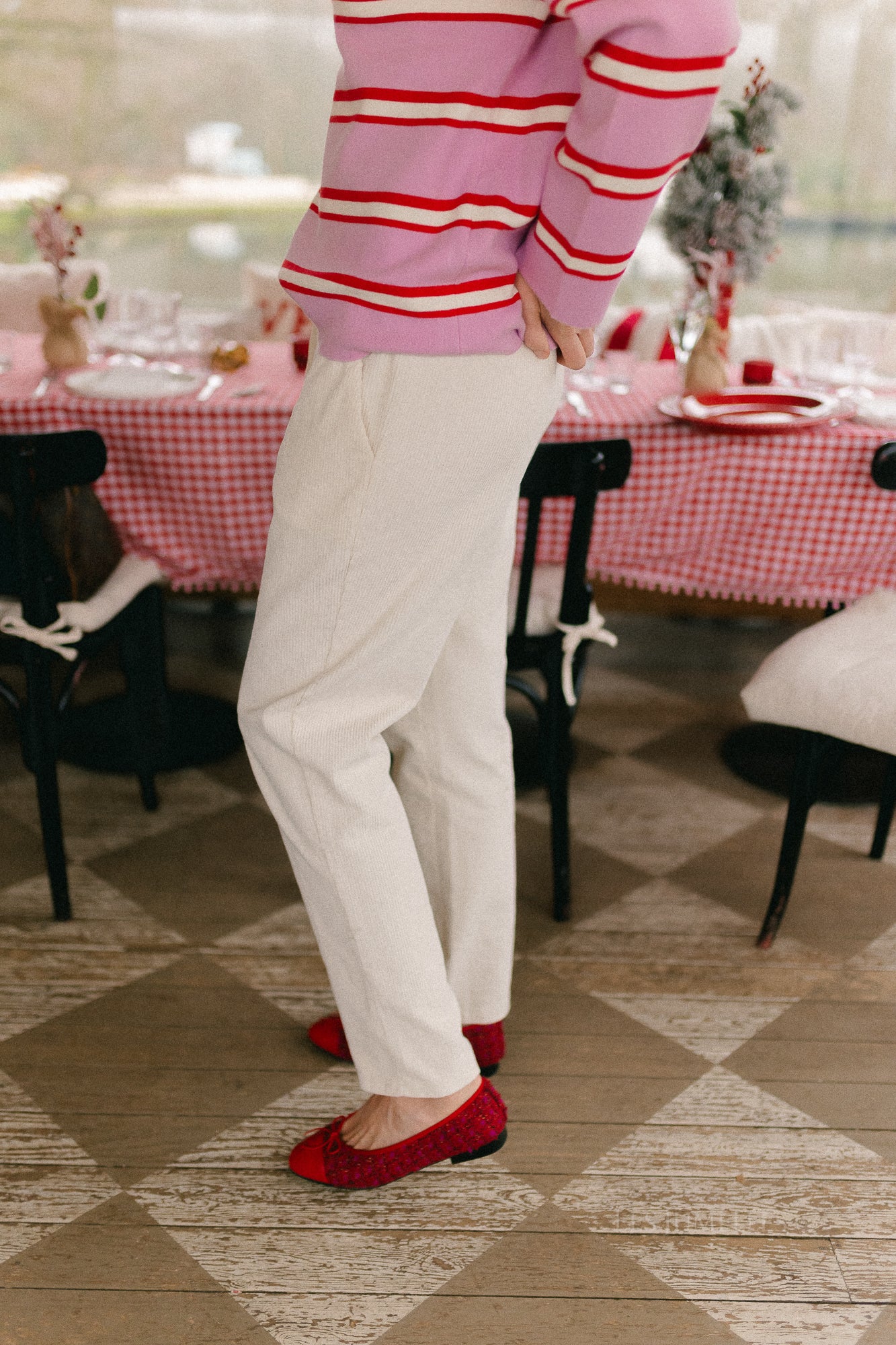 Rachel rib velvet pants ecru