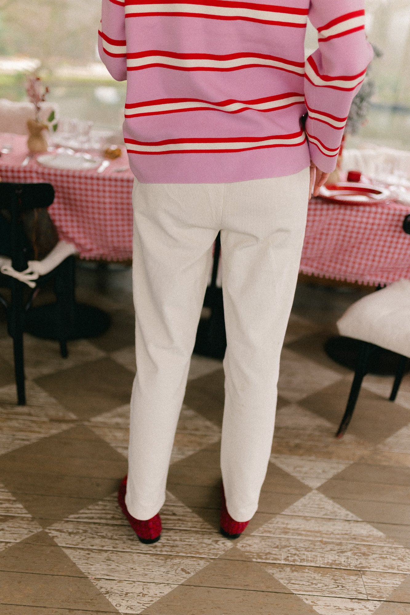 Rachel rib velvet pants ecru