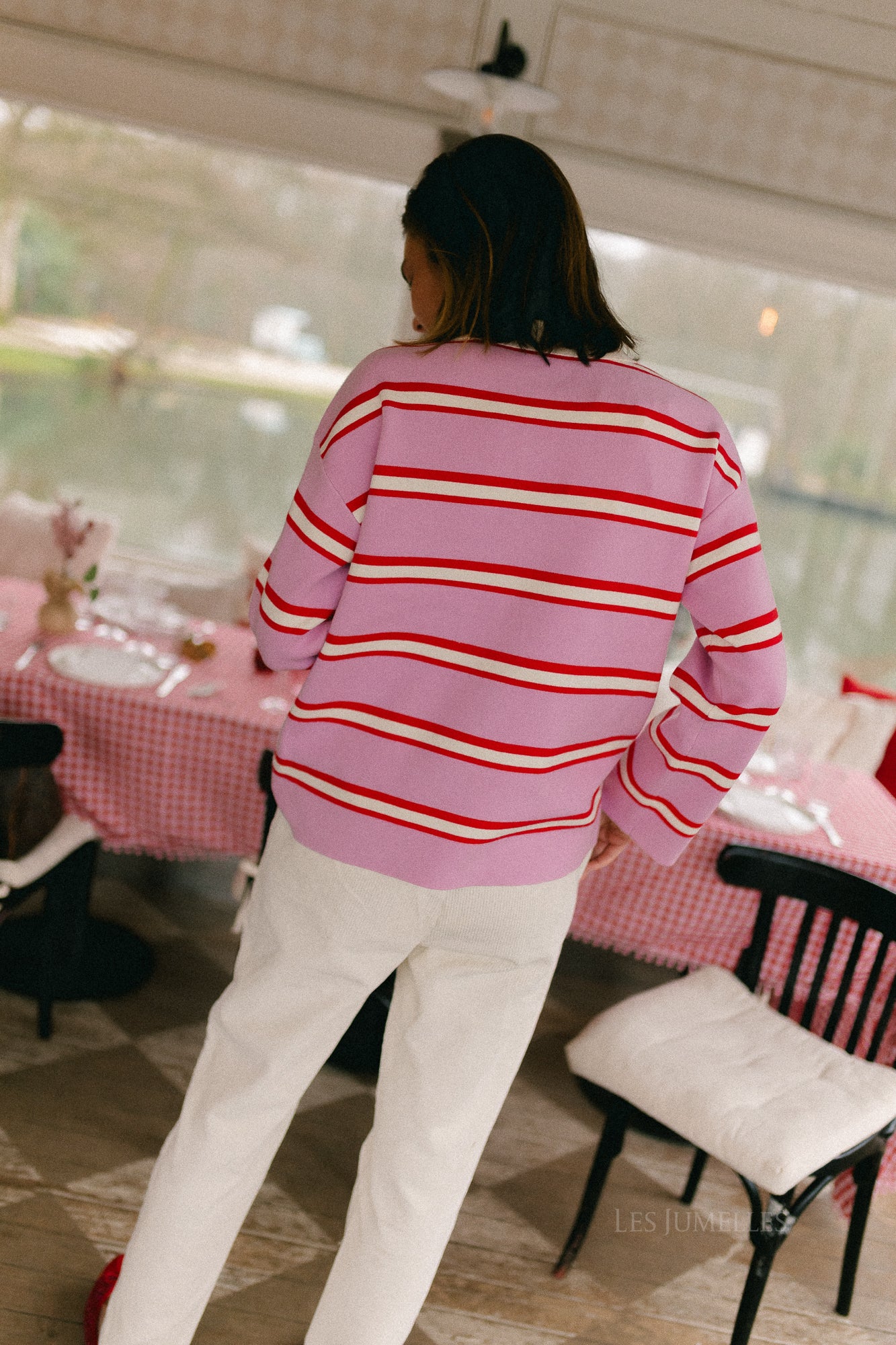 YASIsabell LS polo knit pullover pirouette/stripes