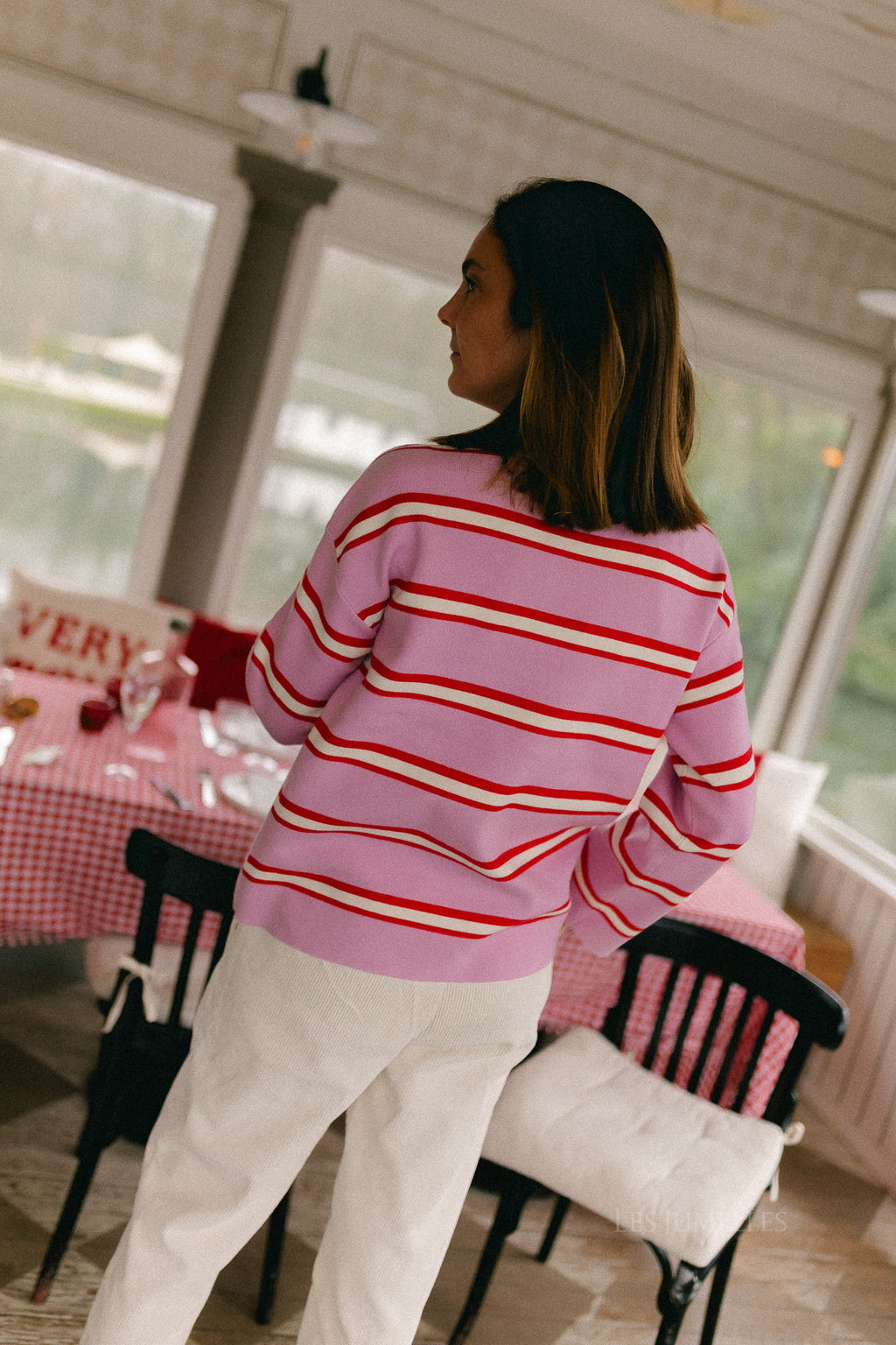 YASIsabell LS polo knit pullover pirouette/stripes
