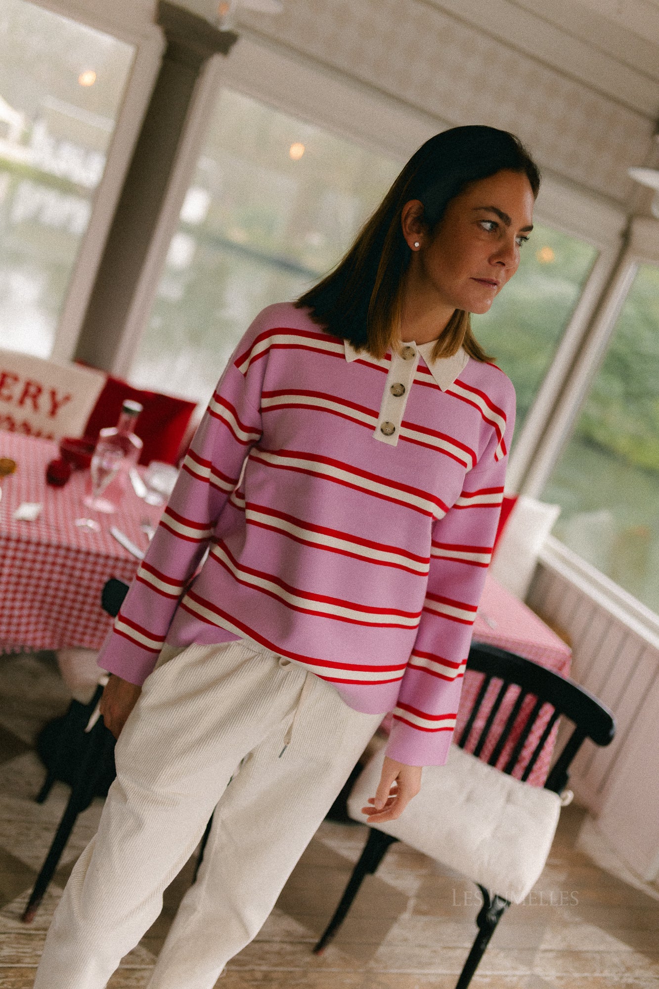 YASIsabell LS polo knit pullover pirouette/stripes